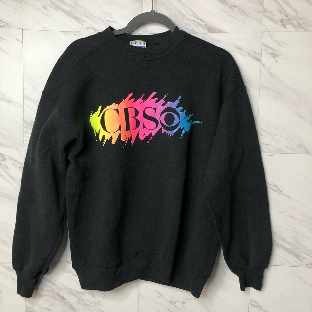 Vintage GEAR CBS-Eye Logo Black Sweatshirt Size Large